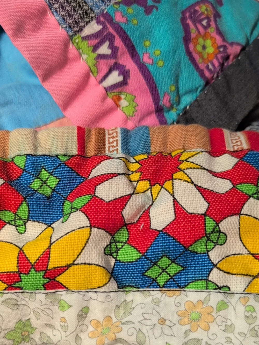 60s 70s Vintage Crazy Patchwork Multi Color Quilt